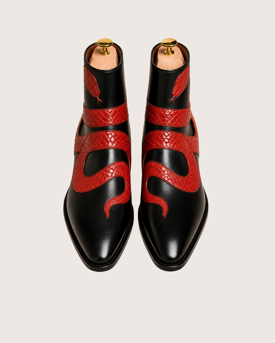 Black & red snake zipper boots
