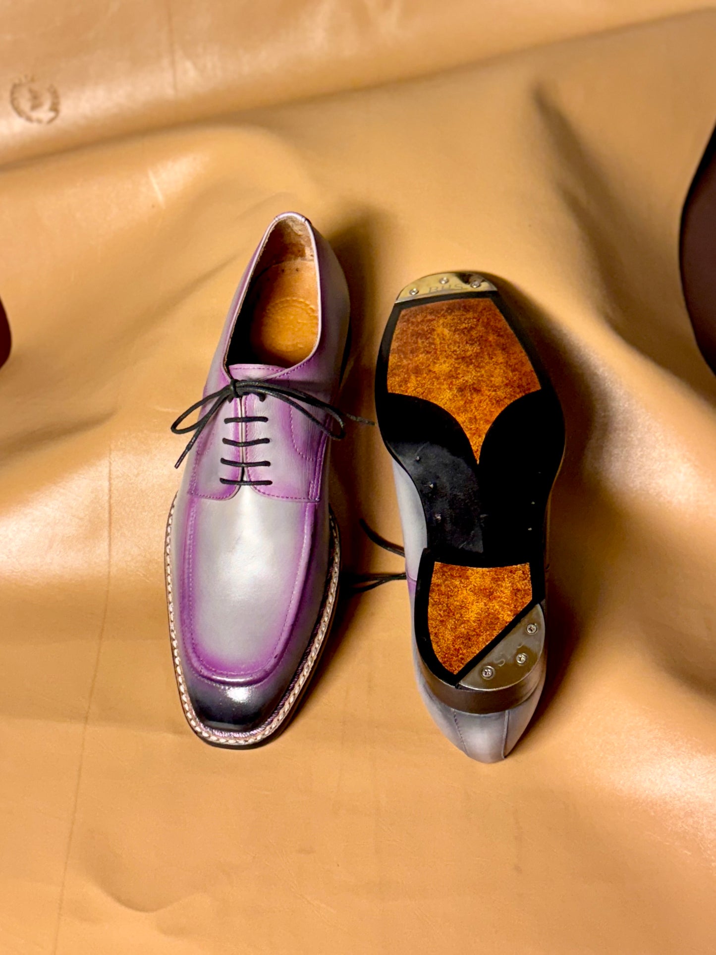 MR BRIAN Gray patina purple highlights Norwegian stitch derby