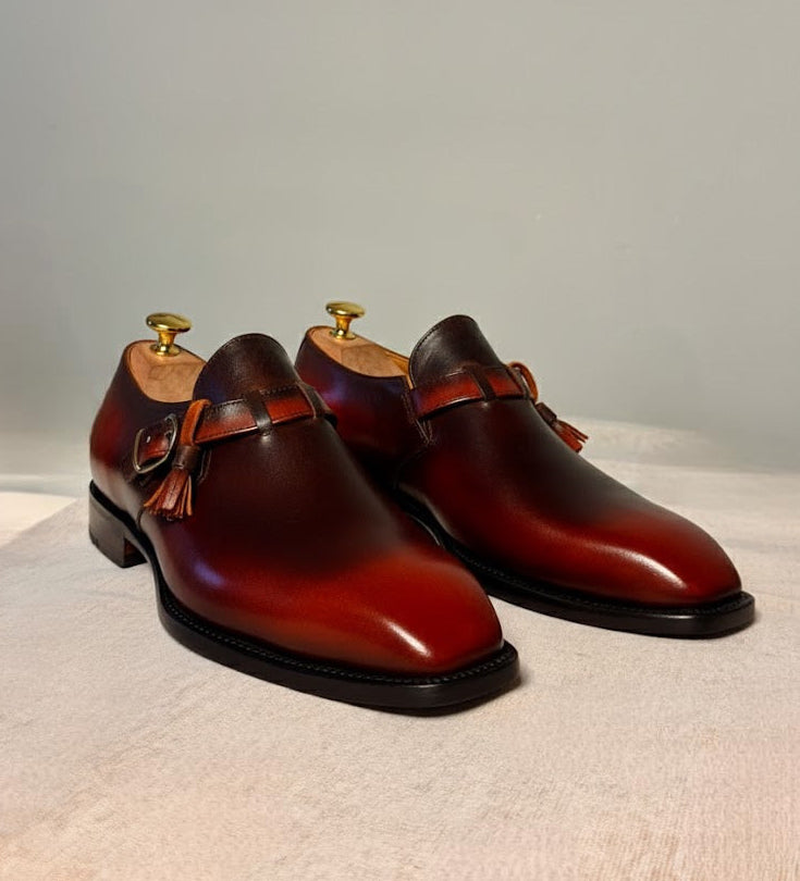 Red & black tassels monkstrap
