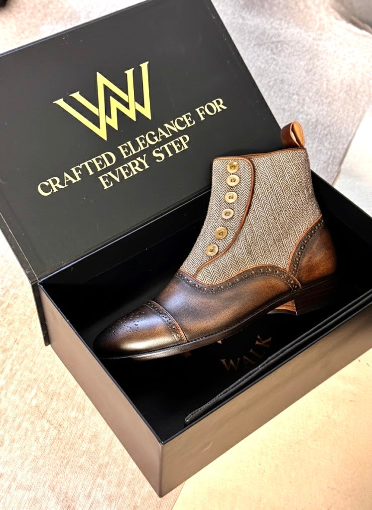 Gray&black button boots