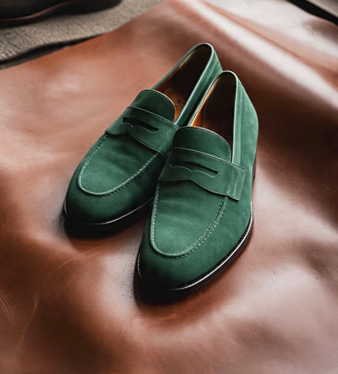 Green suede loafers