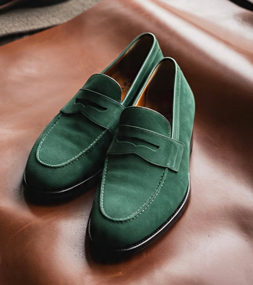 Green suede loafers