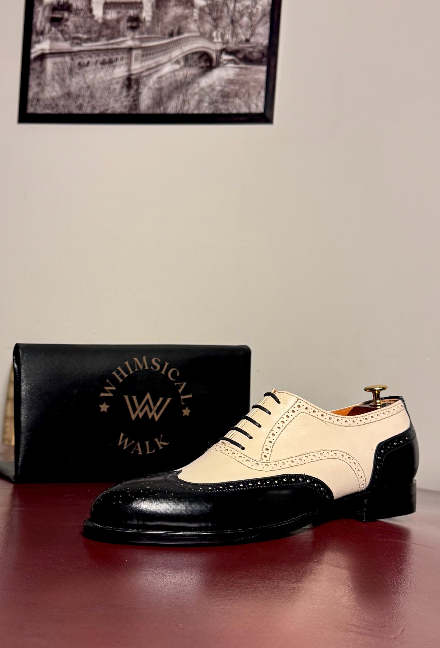 Black & white wingtip oxford