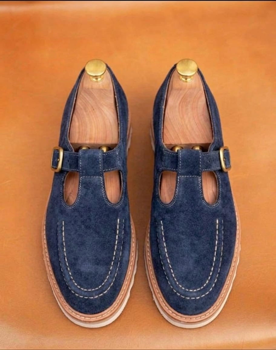 Navy blue strap loafers