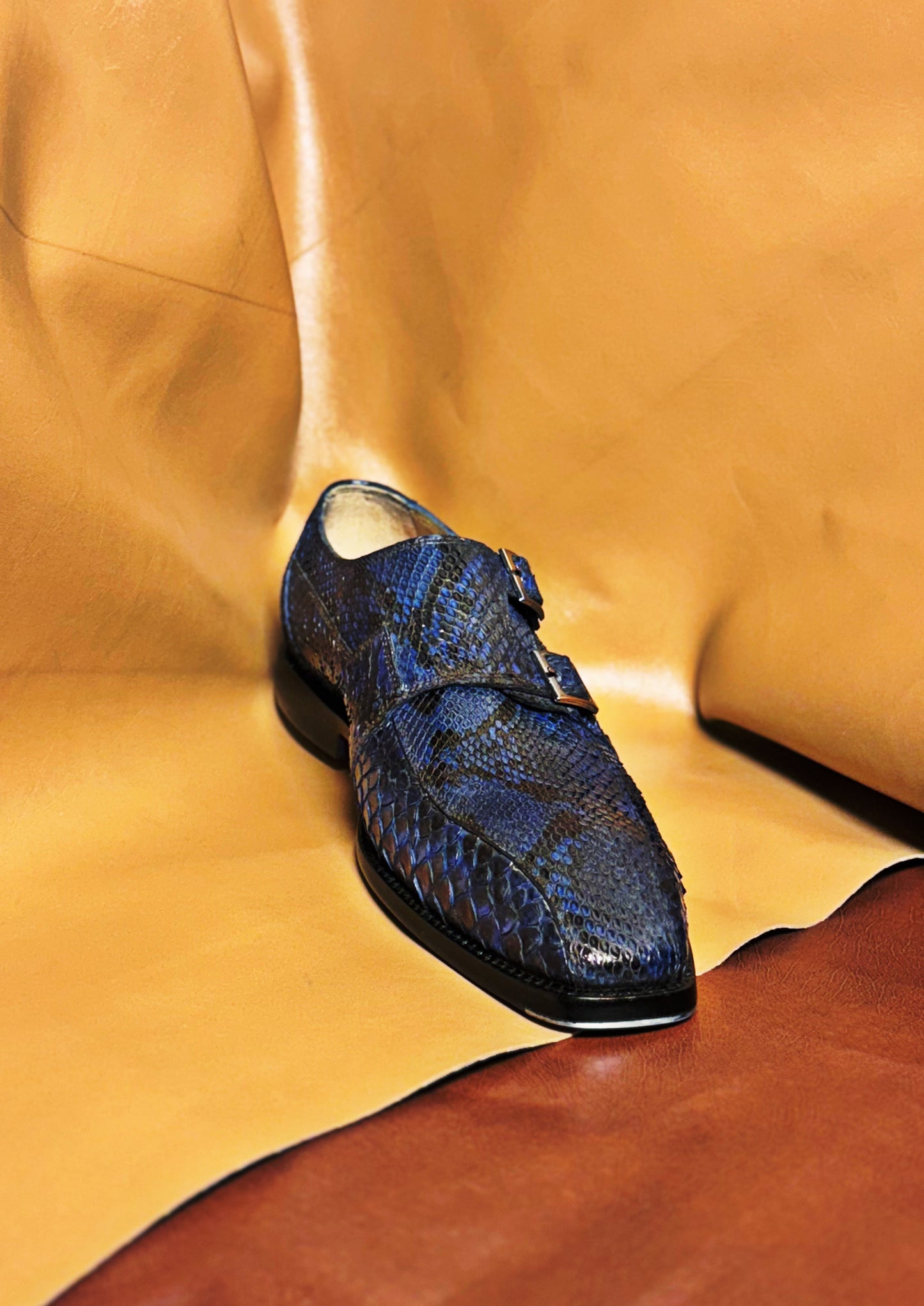 Python skin double monkstrap
