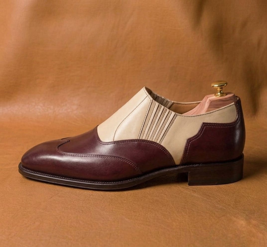 Burgundy & white lazyman wingtip