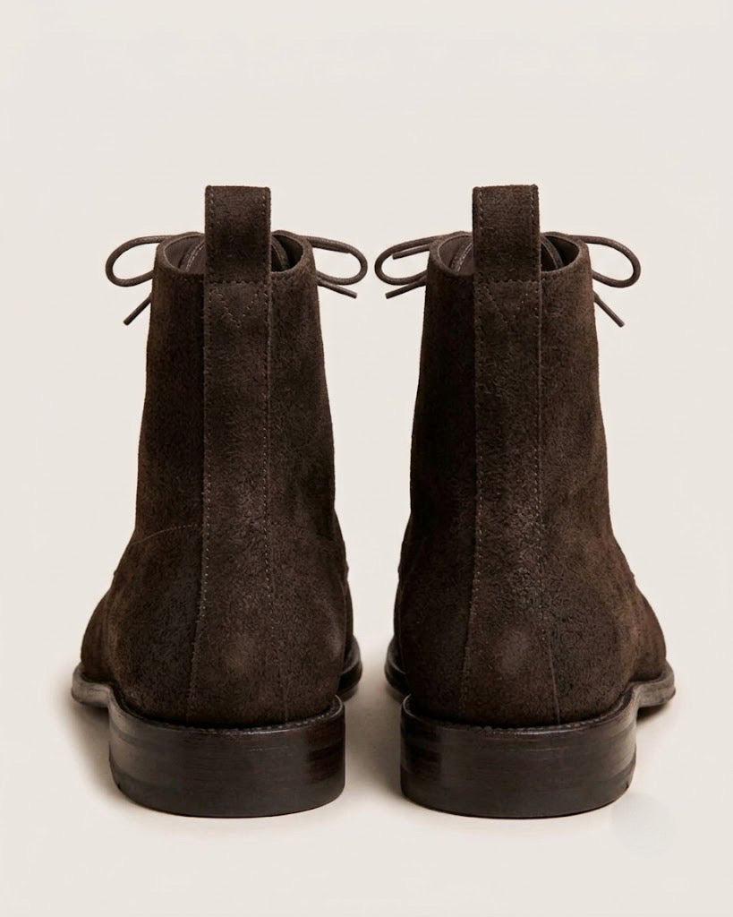 Dark brown suede derby boots