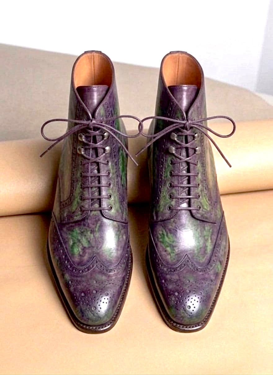 Purple & Green patina wingtip Boots