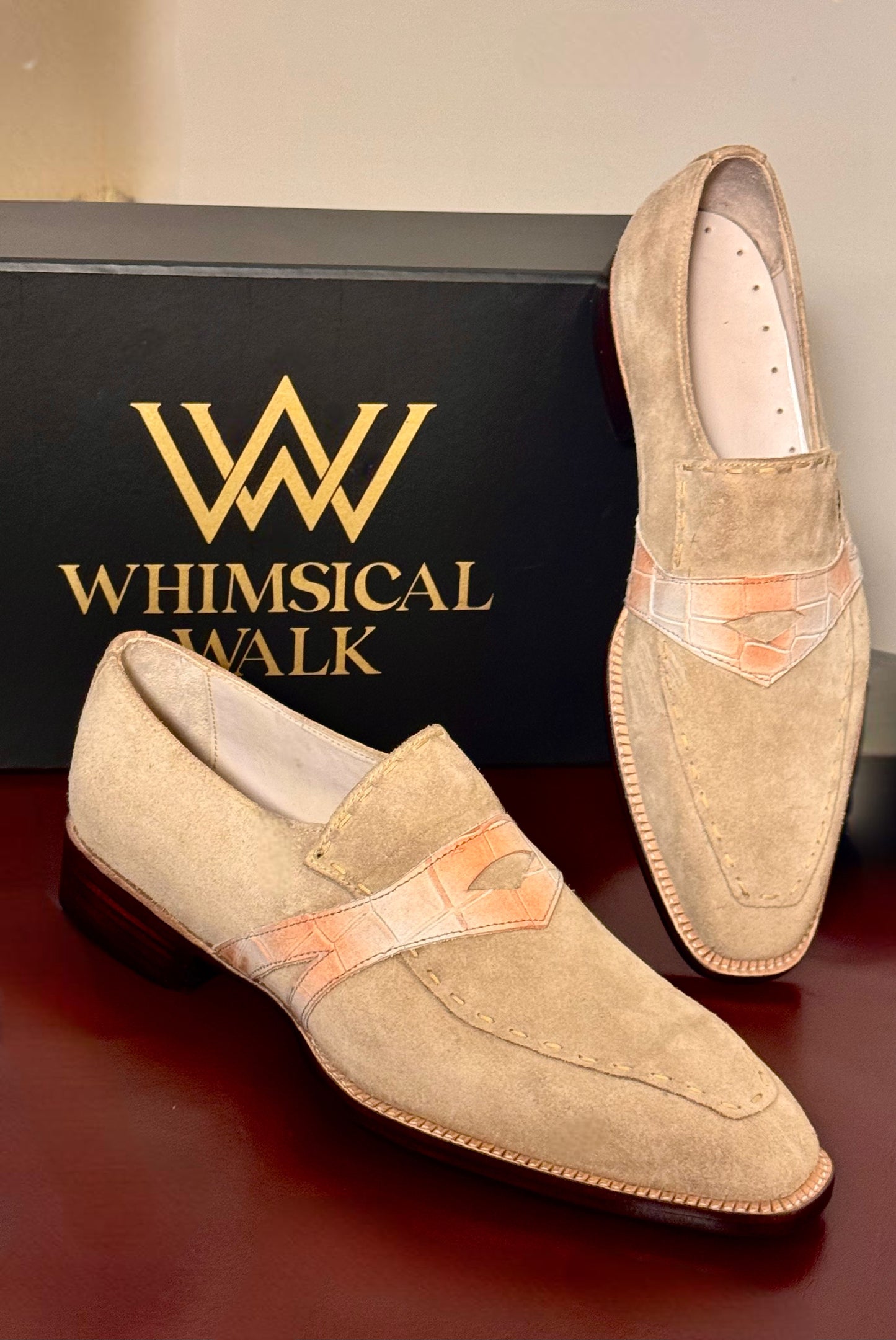 Beige suede penny loafer