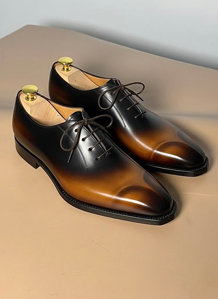 Black&brown patina sculpted toe oxford