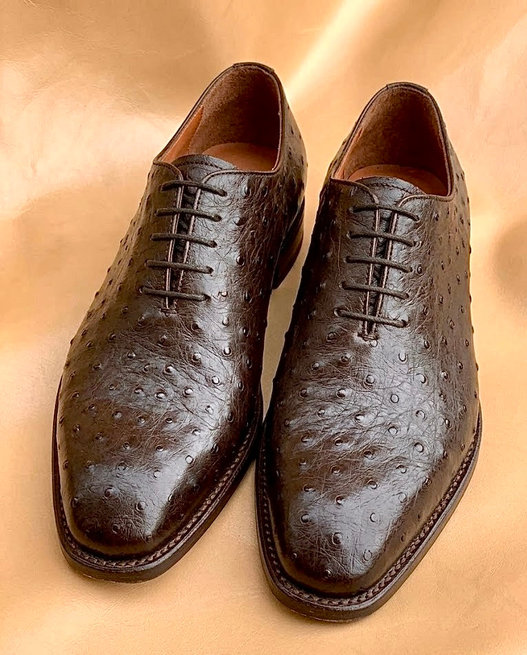 Dark brown ostrich skin wholecut oxford