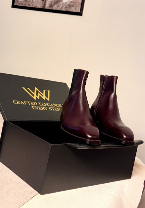 Burgundy zipper boots