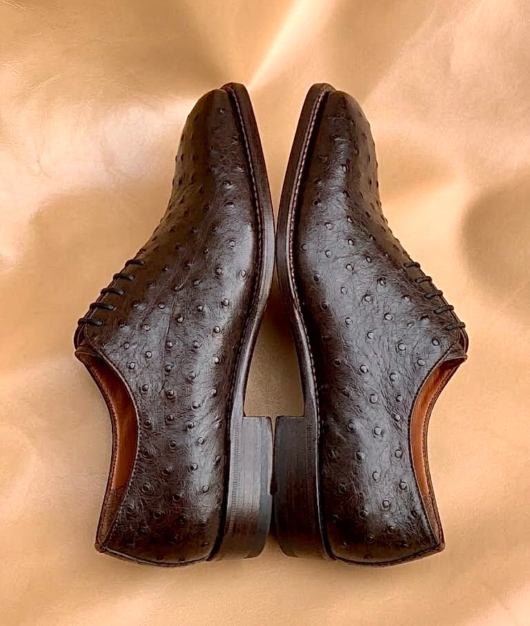 Dark brown ostrich skin wholecut oxford