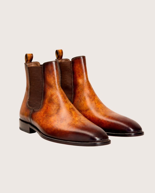 Brown patina Chelsea boots
