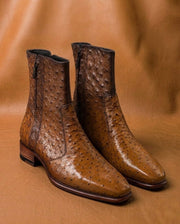 tan ostrich texture zipper boots for men, embossed calf, handmade