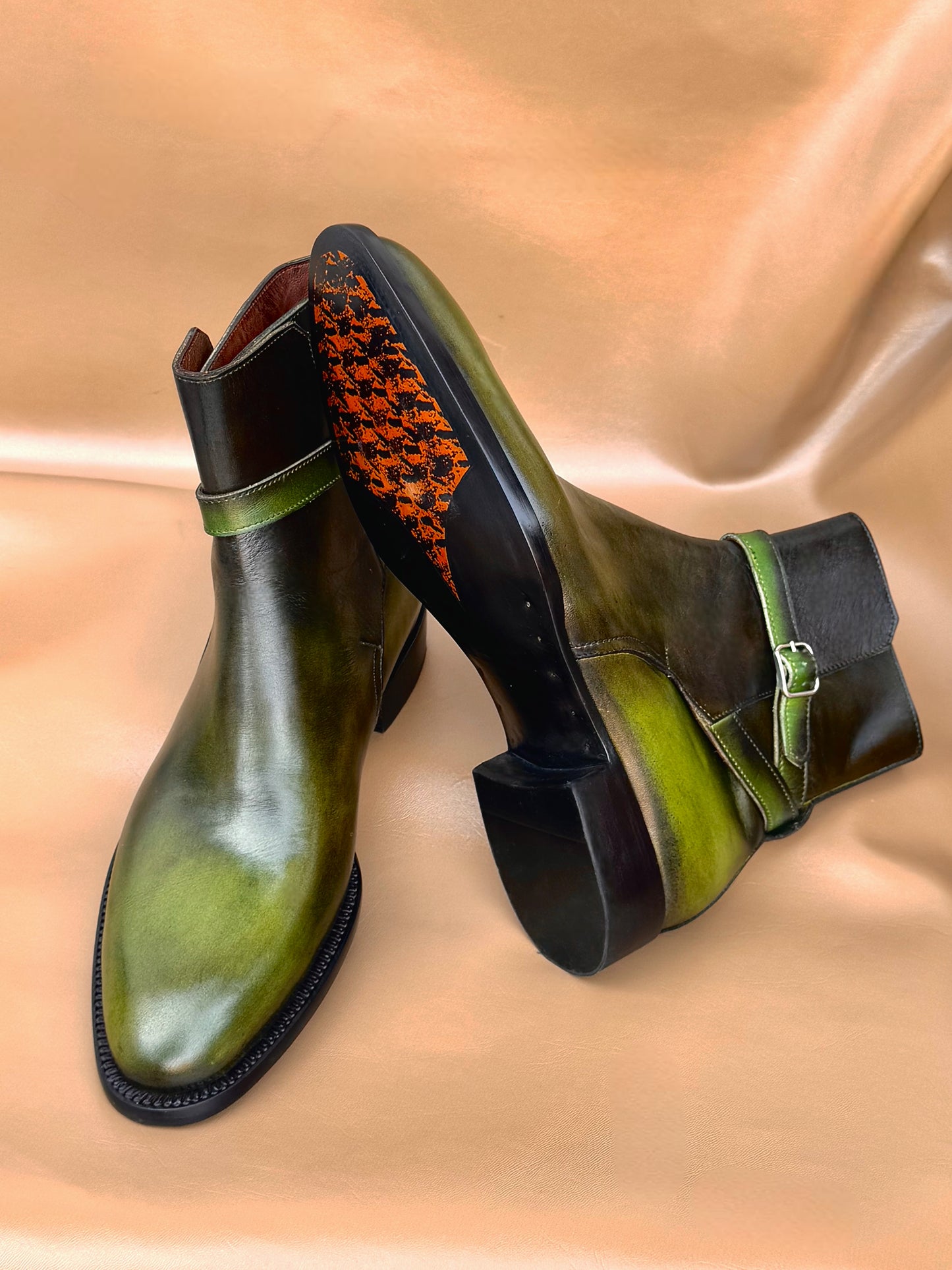 Green and brown patina jodhpur boots
