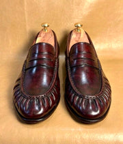 burgundy penny loafers for men, handmade dress loafer