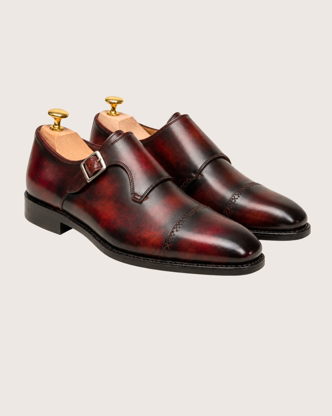 Red patina cross stitched monkstrap