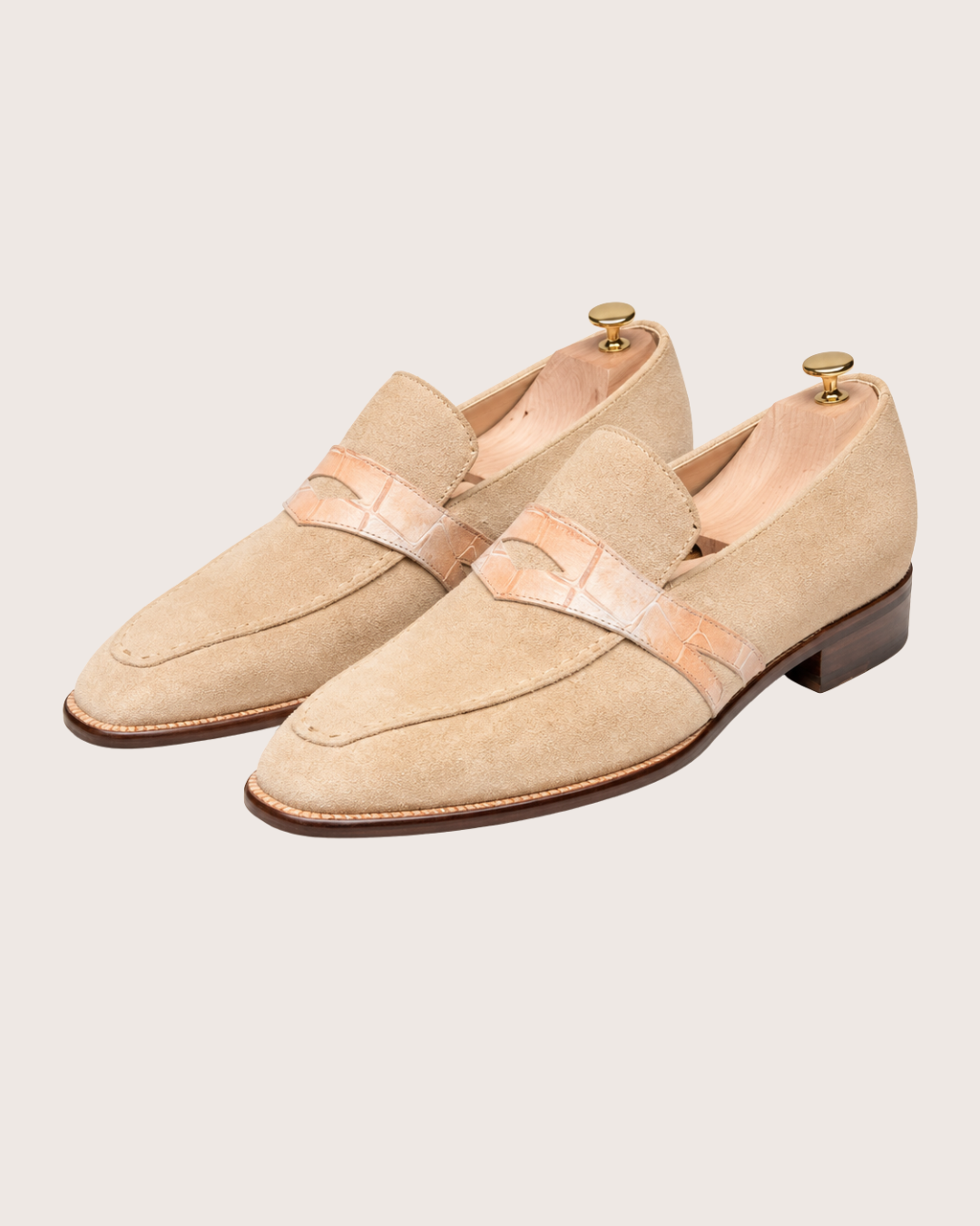 Beige suede penny loafer