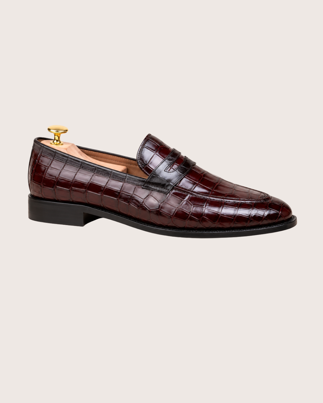 Burgundy crocodile penny loafer
