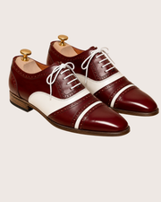 Burgundy and white oxford