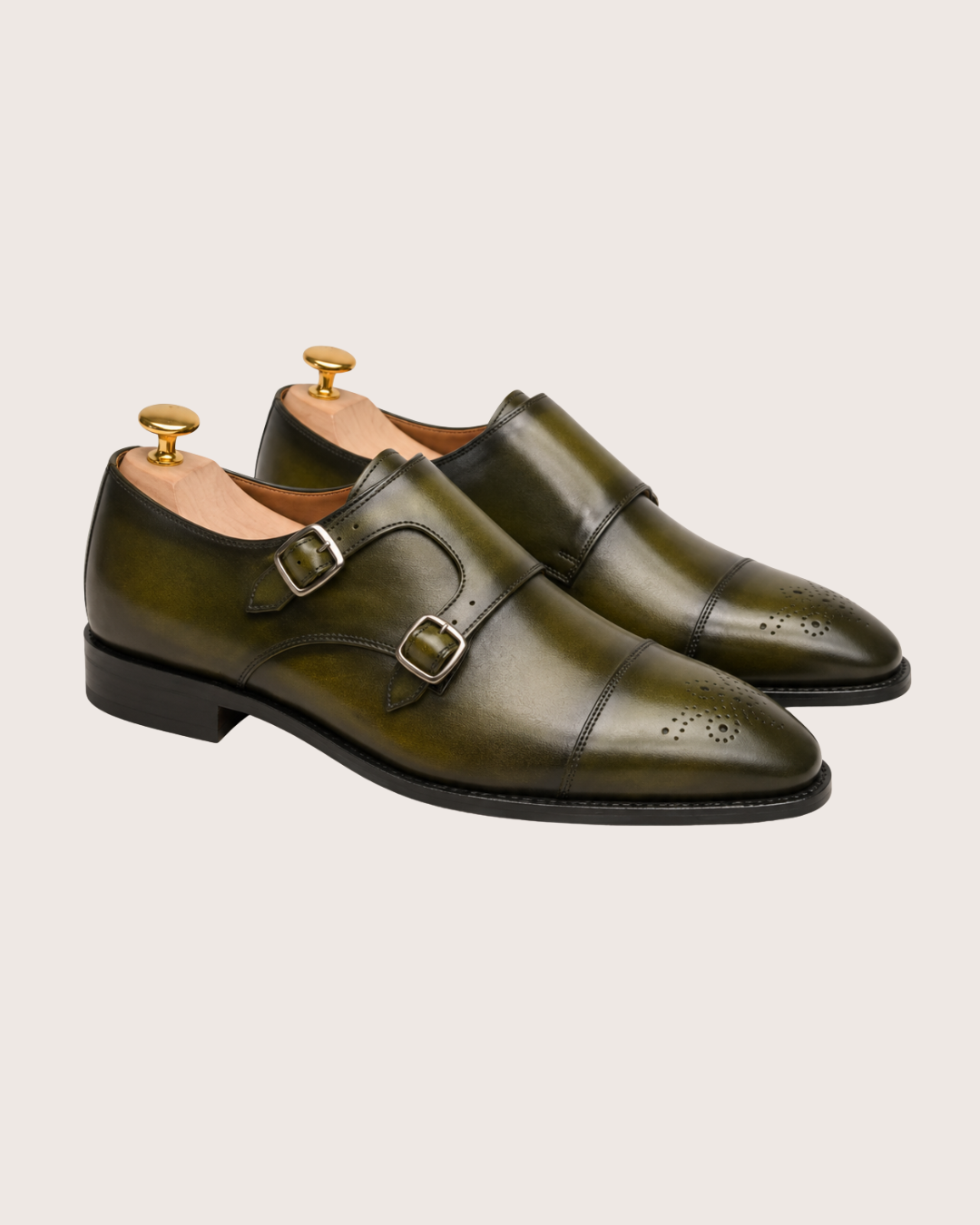 Olive green patina monkstrap