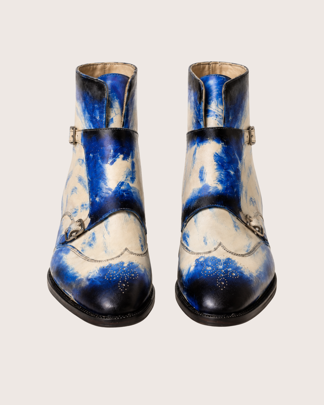 Blue patina monkstrap boots