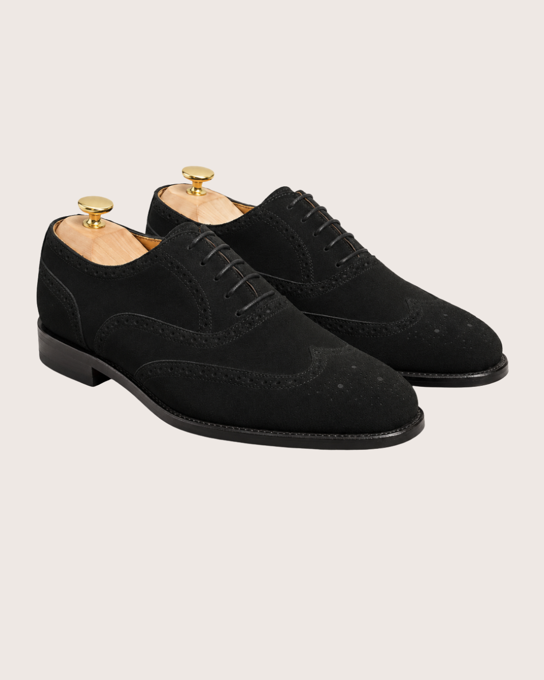 Black suede leather wingtip oxford