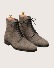 Gray handwoven suede boots