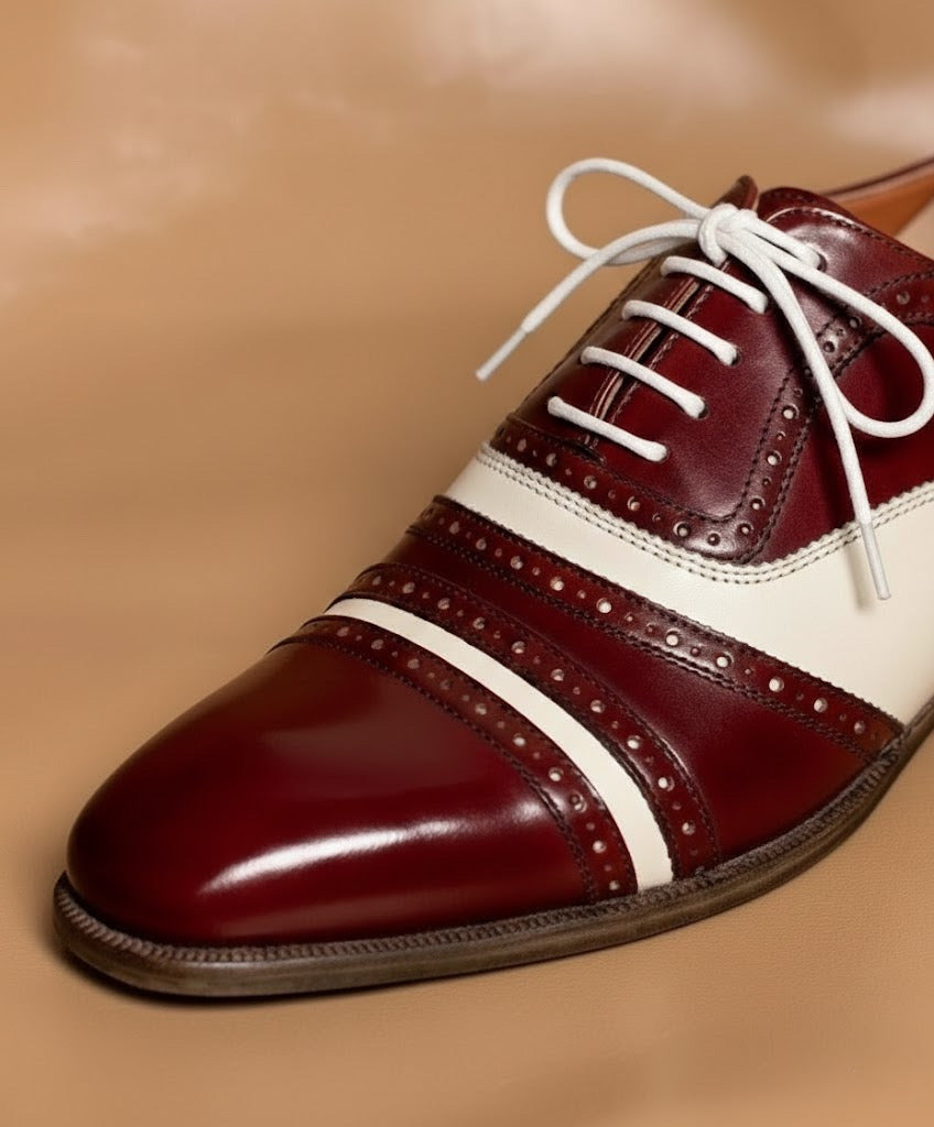 Burgundy and white oxford