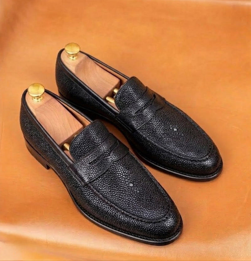 Black stingray penny loafers