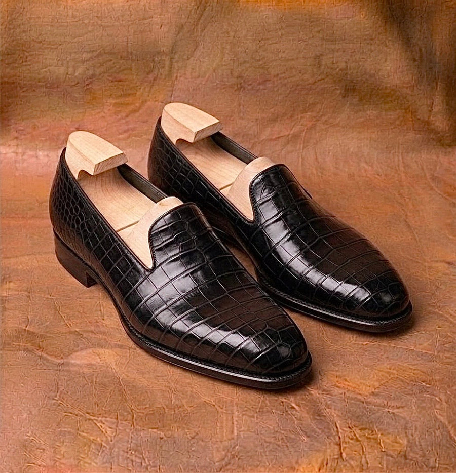 Black crocodile loafers
