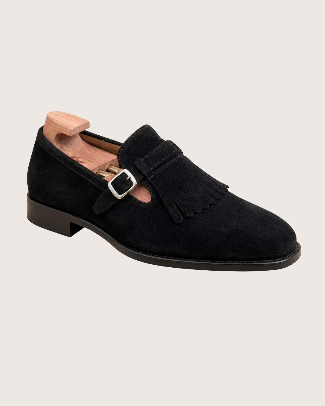 Black Suede Kiltie Monk Strap