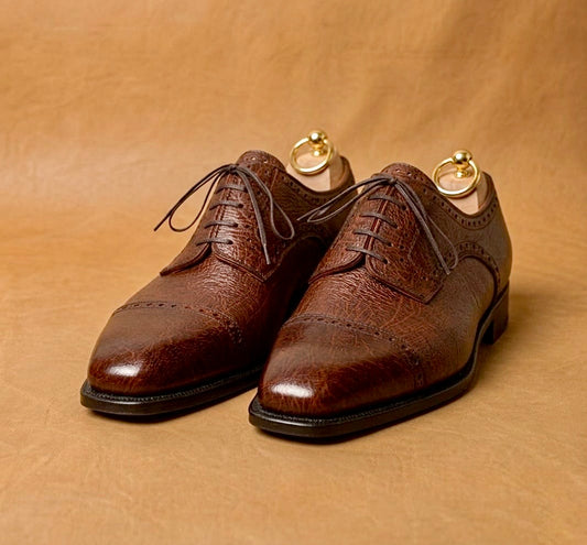 Brown semi-brogue derby