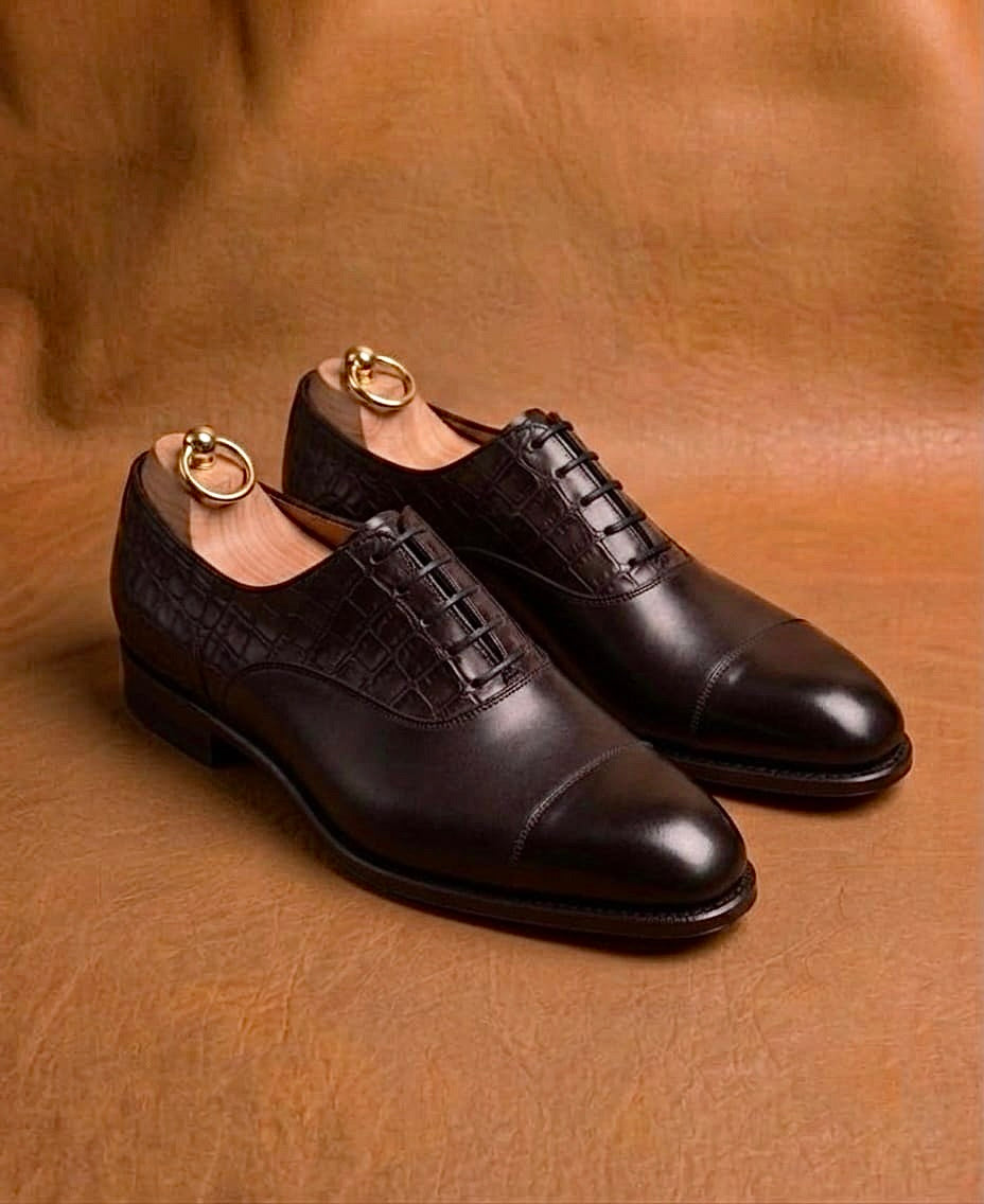 Black Crocodile cap-toe Oxford