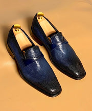 Blue and Black Patina Stingray Loafers