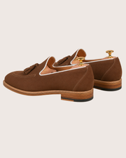 Brown suede tassel loafers