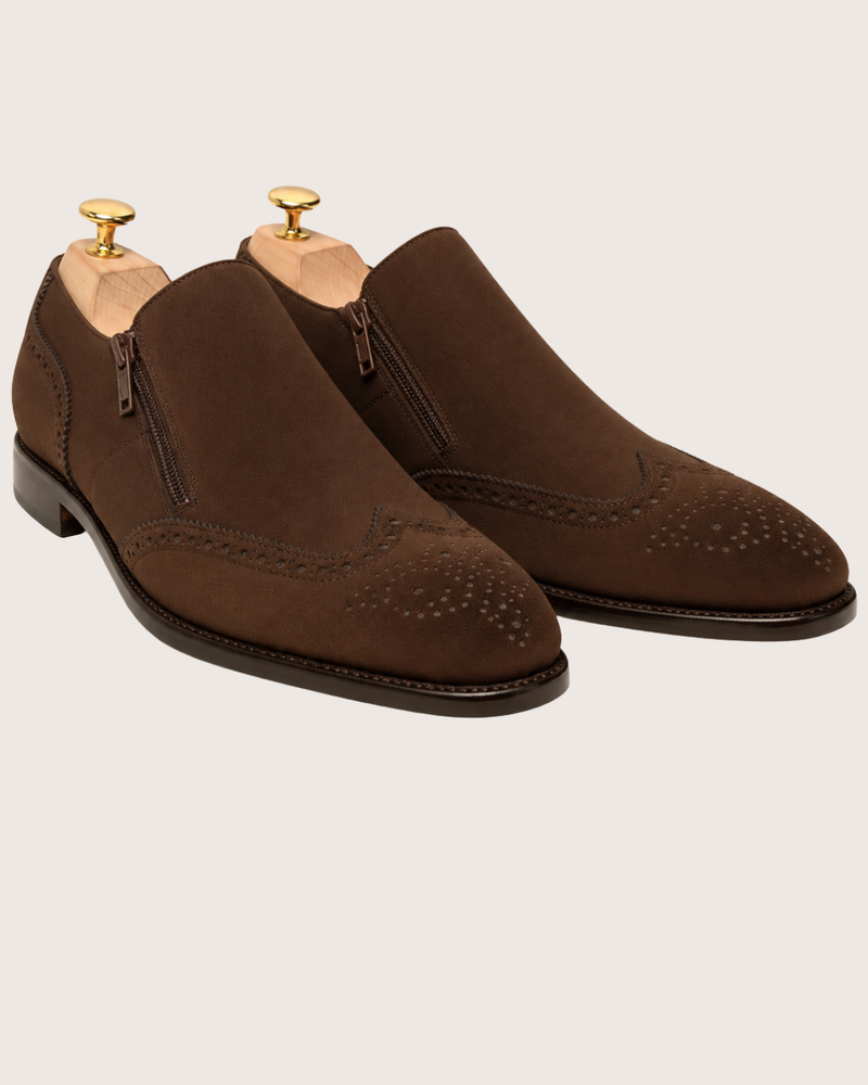 Dark brown suede zipper brogue