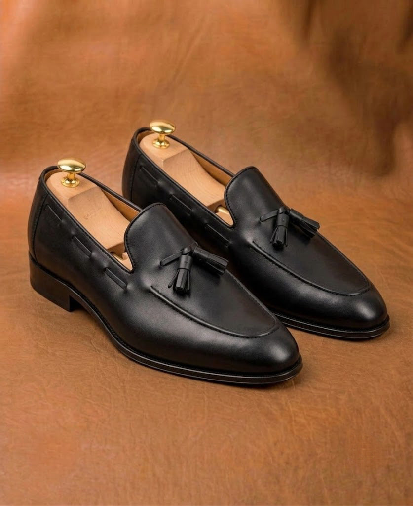 Men's Black Tassel Loafers with Matching Belt