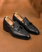 Men's Black Tassel Loafers with Matching Belt