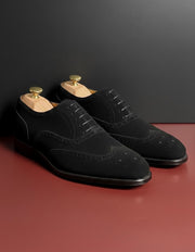 Black suede leather wingtip oxford
