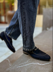 Blue bow loafers