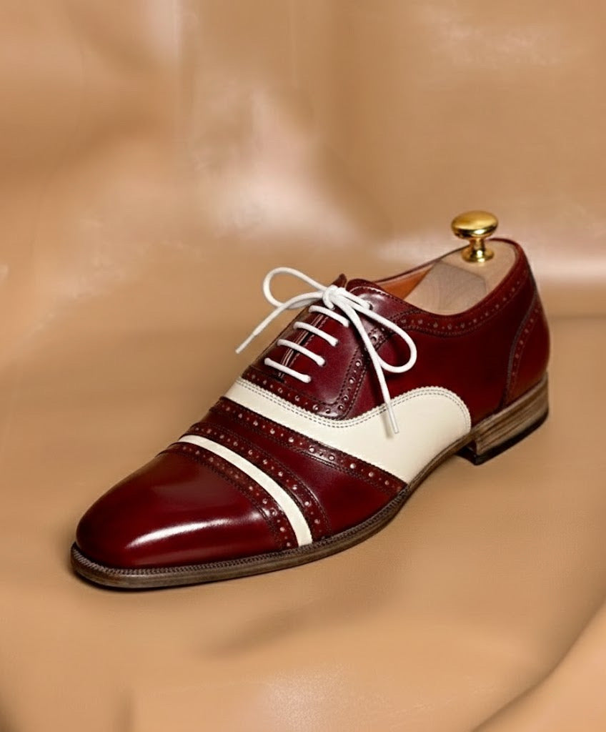 Burgundy and white oxford