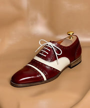 Burgundy and white oxford