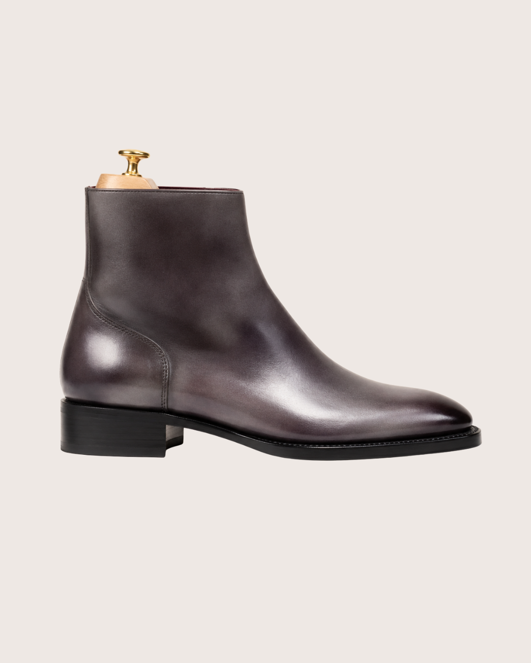 Gray patina zipper boots