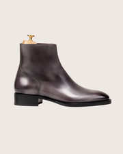 Men's Grey Patina Zip Boots, Hand Painted