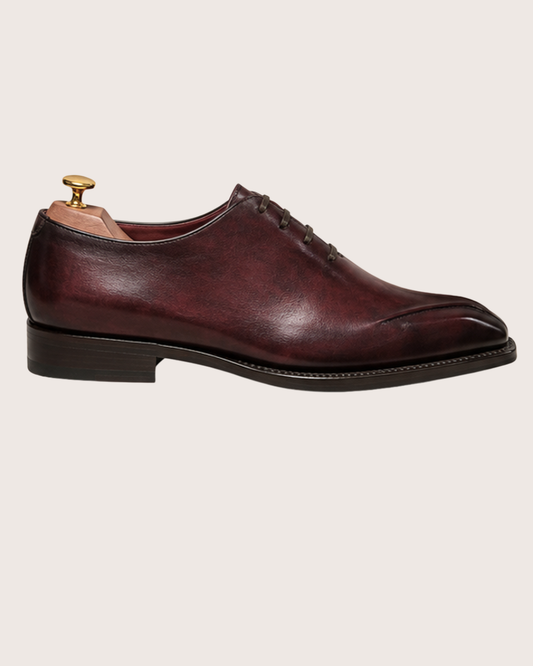 Burgundy patina sculpted toe oxford