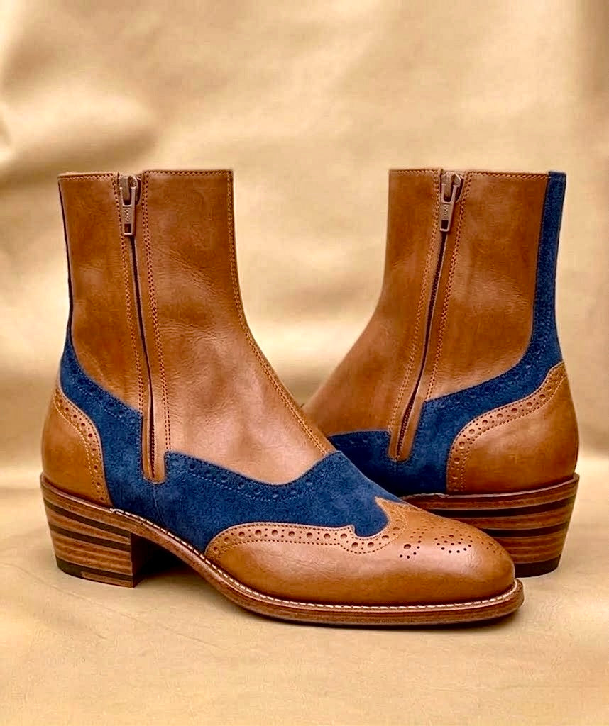 Tan Cuban Heel Zip Boots for Men | Hand Welted
