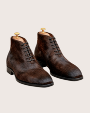 Brown horsehide chukka boots, side profile