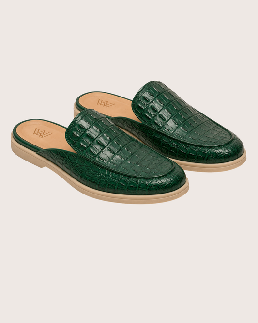 Green crocodile mules